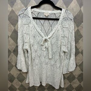 POL Ivory Open Knit Sweater with Bell Sleeves and Ties in the Front